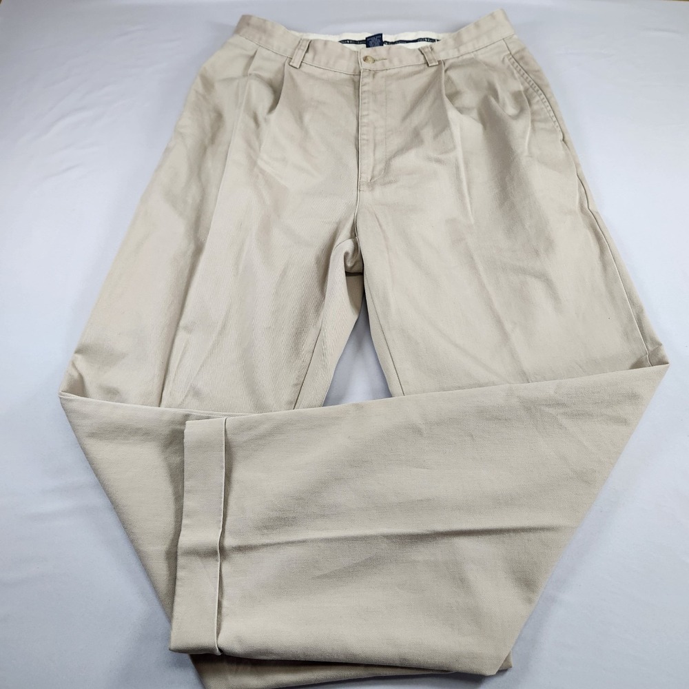 VTG Polo Ralph Lauren Hammond Chino Pants Men's 33x30 Khaki Pleated Cuffed